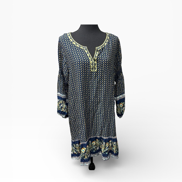 Umgee Tops - Umgee Boho Floral Tunic Dress Navy Green Embroidered Festival Peasant XL